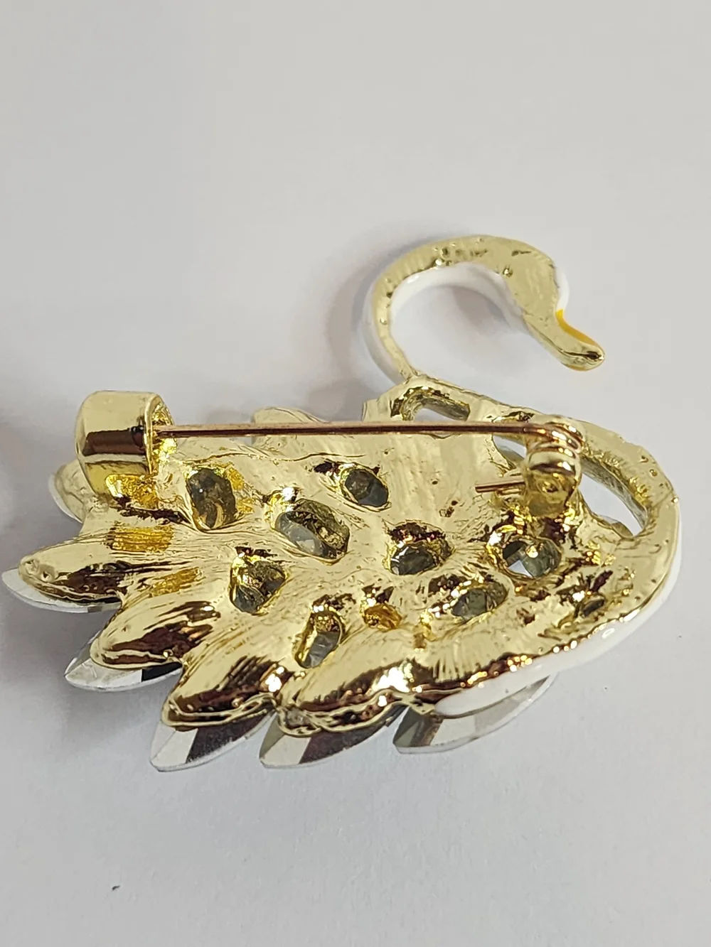 Swan Costume Brooch,  White and Iridescent.  NWOT.  1.5